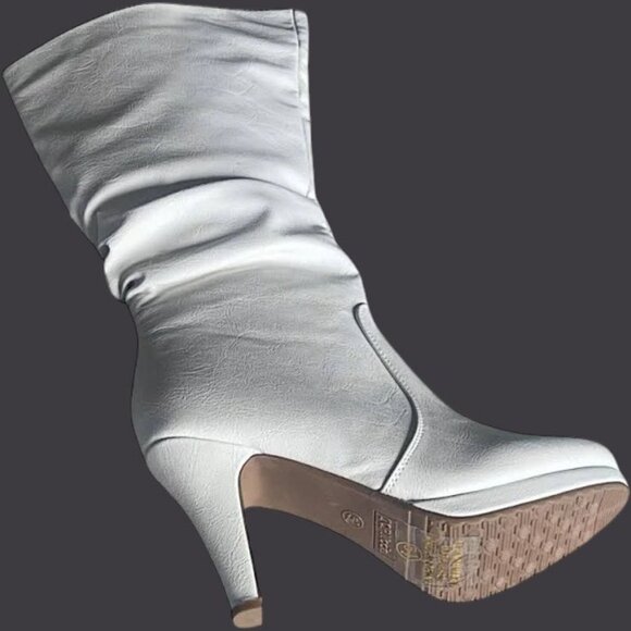 Top Moda Sleek Mid-Calf Faux Leather Boot - Slouched Shaft & Platform Heel - Picture 7 of 7